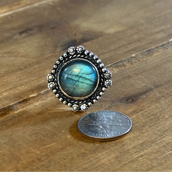Vintage Style Blue Labradorite Gemstone Ring Size 7 Silver 925 Plated Bohemian - Picture 2 of 4